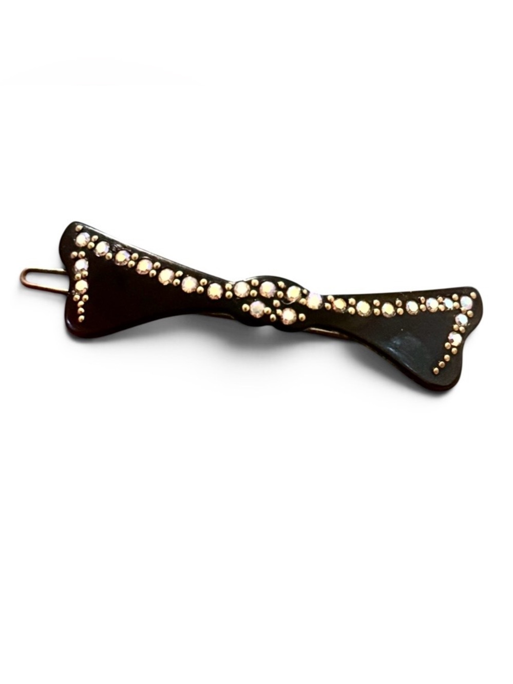 Vintage Charles Wahba Black Rhinestone Barrette Hair Clip, Made in France. 2.5”